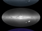 Kolejne mapy pokazujące jasność i kolory gwiazd, ogólną gęstość gwiazd i międzygwiezdny pył wypełniający Drogę Mleczną. Credit: ESA/Gaia/DPAC