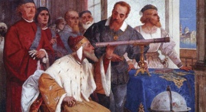 Galileo prezentuje doża weneckiemu, jak używać teleskopu. Fresk Giuseppe Bertiniego. Fot. Wikipedia