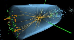 Zdarzenie zarejestrowane przez detektor CMS w 2012 roku wykazało charakterystykę oczekiwaną od rozpadu bozonu Higgsa na parę fotonów | Rys. CERN