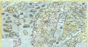 "Carta Marina" (właśc. Carta marina et descriptio septentrionalium terrarum) – druga edycja pierwszej mapy ukazującej w miarę prawidłowy kształt Półwyspu Skandynawskiego i wybrzeża Morza Bałtyckiego | fot. domena publiczna