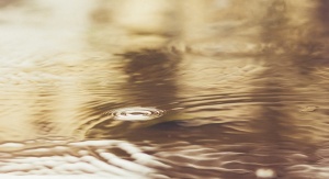 Tafla złotej powierzchni wody, na której widać drobne fale