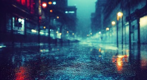 Oświetlona ulica miasta nocą w deszczu | fot. Studioworkstock – Freepik.com
