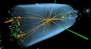 Zdarzenie zarejestrowane detektorem CMS w 2012 roku | Image credit: CMS/ATLAS/CERN
