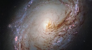 Galaktyka spiralna oddalona o ponad 35 milionów lat świetlnych od Ziemi w gwiazdozbiorze Lwa. Fot. ESA/Hubble & NASA and the LEGUS Team, Acknowledgement: R. Gendler