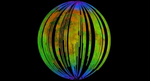 Niebieskie obszary na złożonym obrazie z Moon Mineralogy Mapper (M3) na pokładzie orbitera Chandrayaan-1 pokazują wodę skoncentrowaną na biegunach Księżyca. Docierając do widm tamtejszych skał, badacze znaleźli ślady hematytu | Image credit: ISRO/NASA/JPL-Caltech/Brown University/USGS