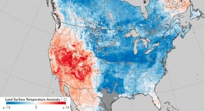 Mapa pokazująca różnicę temperatur w okresie od 26 grudnia 2017 do 2 stycznia 2018 w porównaniu do analogicznego okresu w latach 2001–2010. Mapę sporządzona na podstawie danych z spektroradiometru NASA. Credit: NASA Earth Observatory