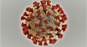 trójwymiarowy obraz koronawirusa na szarym tle