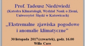 Wykład pt. „Ekstremalne zjawiska pogodowe i anomalie klimatyczne”