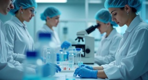Laboratorium farmaceutyczne, badacze w fartuchach i czepkach badają leki | fot. AI