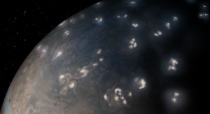 Błyskawice na północnej półkuli Jowisza. Credits: NASA/JPL-Caltech/SwRI/JunoCam