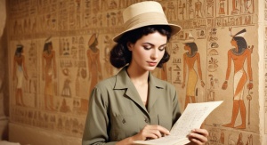 Artystyczna wizja egiptolożki wewnątrz piramidy | fot. AI image generator