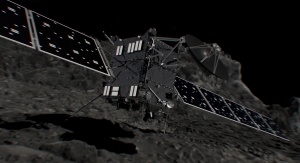 Artystyczna wizja impaktu sondy Rosetta z kometą 67P/Czuriumow-Gierasimienko. Fot. ESA/ATG medialab