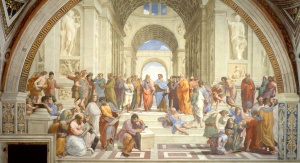 Szkoła Ateńska (1509-10), fresk Rafaela znajdujący się w Pałacu Apostolskim. Fot. domena publiczna