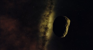 Obraz planetoidy z Drogą Mleczną w tle