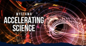 Grafika abstrakcyjna ilustrująca wystawę „Accelerating Science”