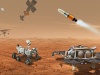 Ilustracja przedstawia koncepcję współpracy wielu robotów, które połączą siły, aby przetransportować na Ziemię próbki zebrane z powierzchni Marsa przez łazik Mars Perseverance NASA. Credit: NASA/JPL-Caltech