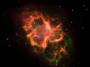 Mgławica Kraba - obraz z nałożonymi na siebie trzema typami promieniowania. Składa się ze światła podczerwonego (czerwone na zdjęciu), światła widzialnego (zielone) i ultrafioletowego (fioletowe). Foto: J. Graves.