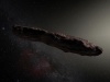 Artystyczna wizja obiektu zwanego ʻOumuamua | Image credit:  ESO/M. KornmesserDerivative: nagualdesign (from an earlier version by Tomruen) (c.f. Masiero (27th October & 2nd November 2017) [10]; Meech et al. (20th November 2017) [11] - Derivative of http://www.eso.org/public/images/eso1737a/ (European Southern Observatory), shortened (65%) and reddened and darkened, CC BY-SA 4.0, https://commons.wikimedia.org/w/index.php?curid=64730303