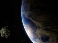 Skalista planetoida, w tle planeta Ziemia