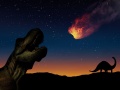 dinozaury, nocne niebo, nadlatująca planetoida