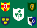 Flaga Irish Rugby Football Union. W lewym górnym roku herb prowincji Ulster, w prawym górnym – Leinster, w lewym dolnym – Munster, w prawym dolnym – Connacht. Fot. wikipedia.org
