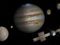 Artystyczna wizja misji Jupiter Icy Moons Explorer JUICE | image credit: spacecraft: ESA/ATG medialab; Jupiter: NASA/ESA/J. Nichols (University of Leicester); Ganymede: NASA/JPL; Io: NASA/JPL/University of Arizona; Callisto and Europa: NASA/JPL/DLR