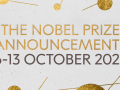 Złote litery na beżowym tle: NOBEL PRIZE ANNOUNCEMENTS 6–13 OCTOBER 2025
