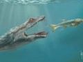 Notozaur (Nothosaurus marchicus) z urazem żuchwy (ok. 245 mln lat temu) | rys. Jakub Zalewski