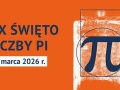 Grafika ilustrująca Święto Liczby Pi: na pomarańczowym tle granatowe napisy