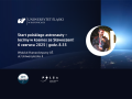 Projekt graficzny, granatowe tło, fragment Ziemi widoczny z kosmosu, w kształt Księżyca wpisane zdjęcie Sławosza Uznańskiego-Wiśniewskiego
