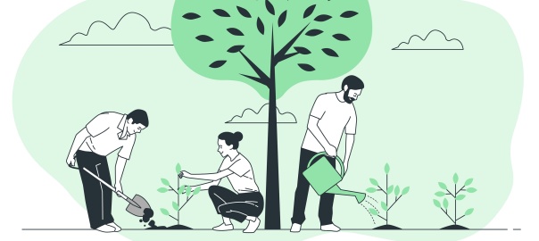 rysunek - osoby sadzące drzewa