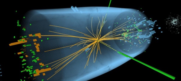 Zdarzenie zarejestrowane przez detektor CMS w 2012 roku wykazało charakterystykę oczekiwaną od rozpadu bozonu Higgsa na parę fotonów | Rys. CERN