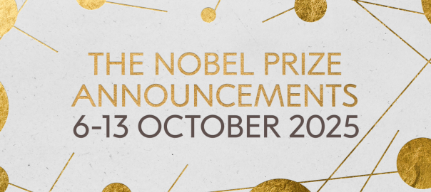 Złote litery na beżowym tle: NOBEL PRIZE ANNOUNCEMENTS 6–13 OCTOBER 2025